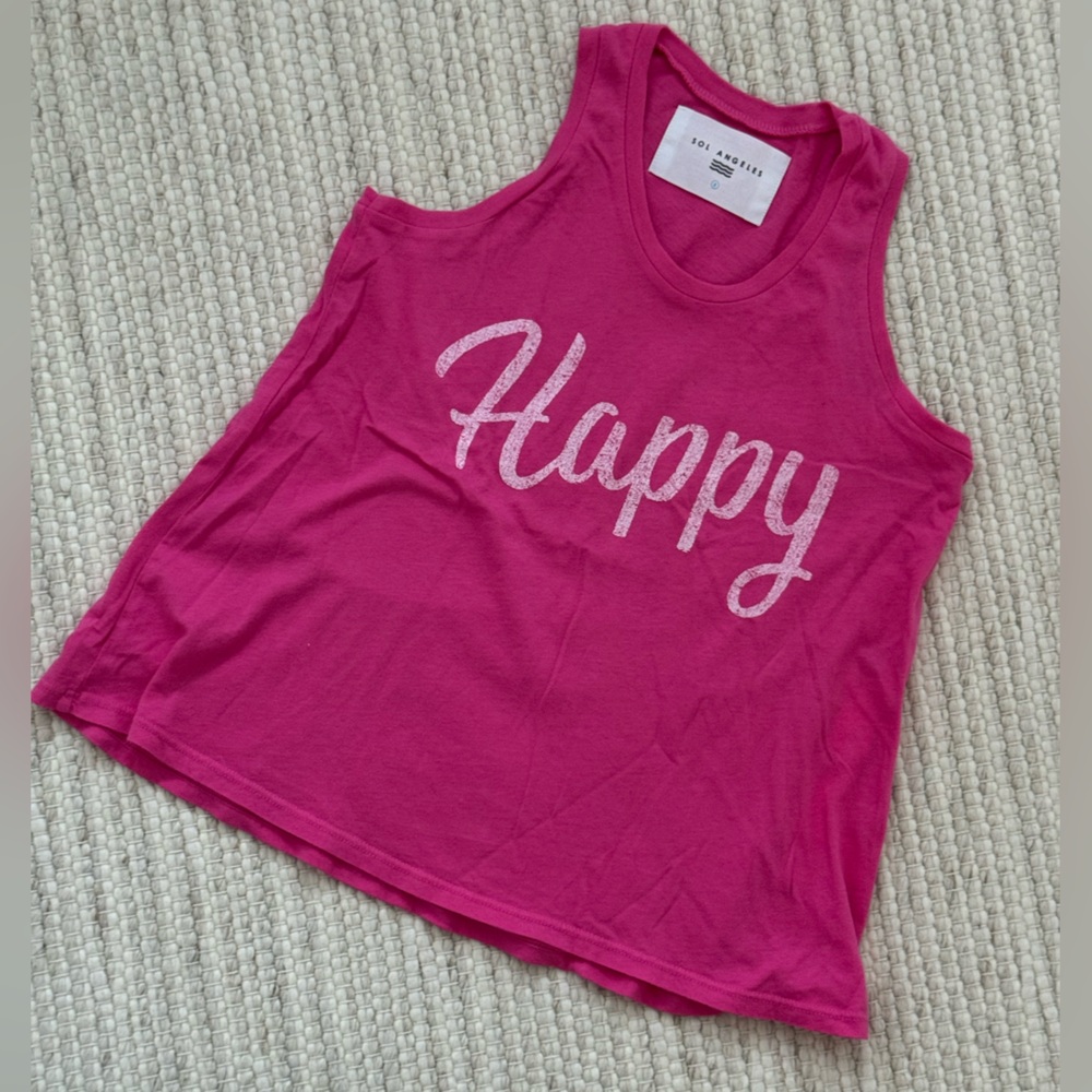 NWT Sol Angeles Girls ‘Happy’ Pink Sleeveless Tank Top - Size 8
